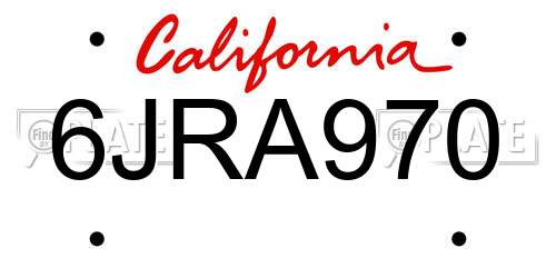 6JRA970 California License Plate