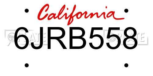 6JRB558 California License Plate