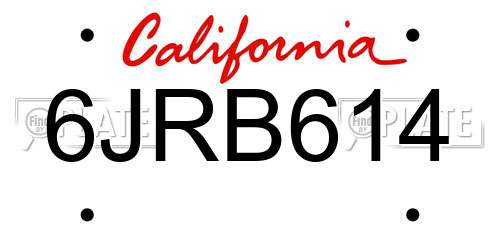 6JRB614 California License Plate