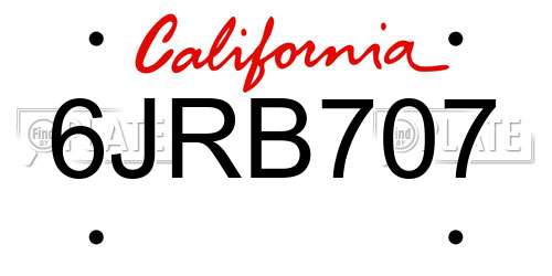 6JRB707 California License Plate