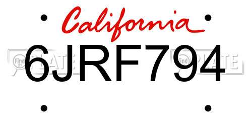 6JRF794 California License Plate