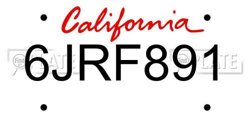6JRF891 California License Plate