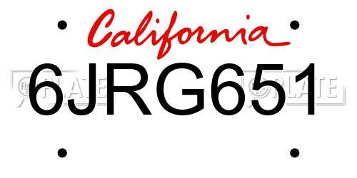 6JRG651 California License Plate