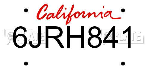 6JRH841 California License Plate