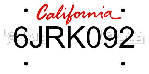 6JRK092 California License Plate