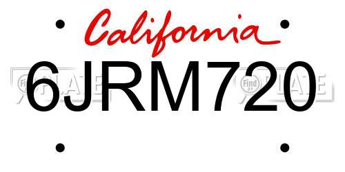6JRM720 California License Plate