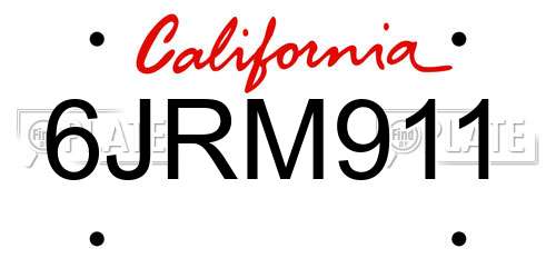 6JRM911 California License Plate