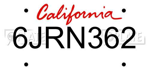 6JRN362 California License Plate