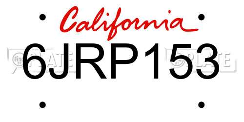 6JRP153 California License Plate