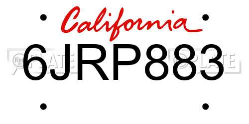 6JRP883 California License Plate