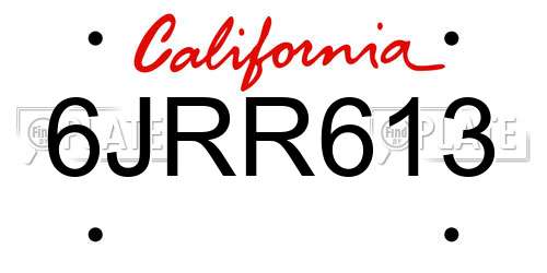 6JRR613 California License Plate