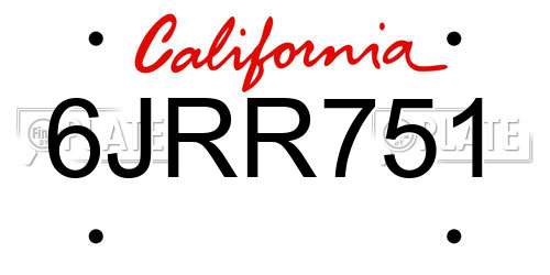 6JRR751 California License Plate