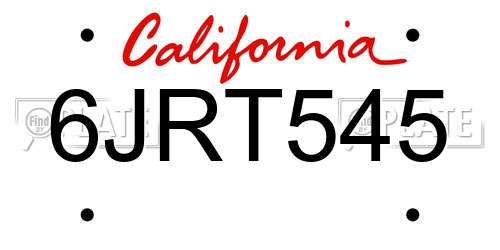 6JRT545 California License Plate