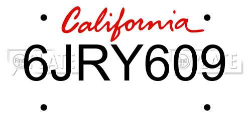 6JRY609 California License Plate