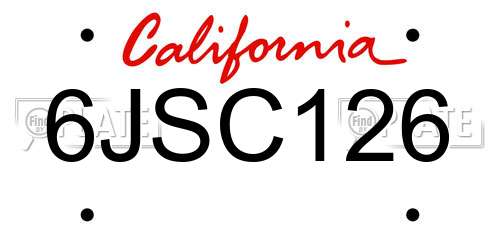 6JSC126 California License Plate