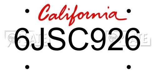 6JSC926 California License Plate