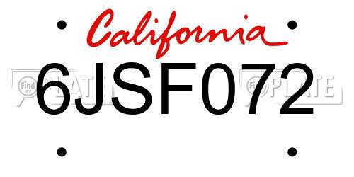 6JSF072 California License Plate