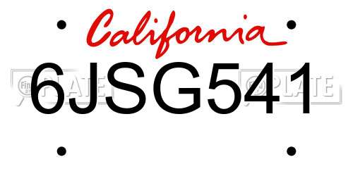 6JSG541 California License Plate