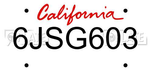 6JSG603 California License Plate
