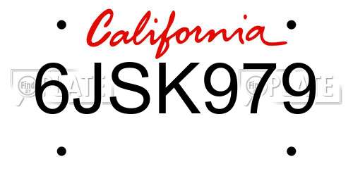 6JSK979 California License Plate