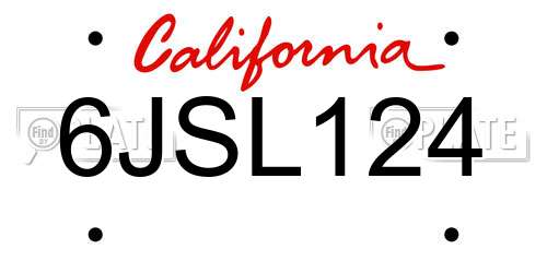 6JSL124 California License Plate