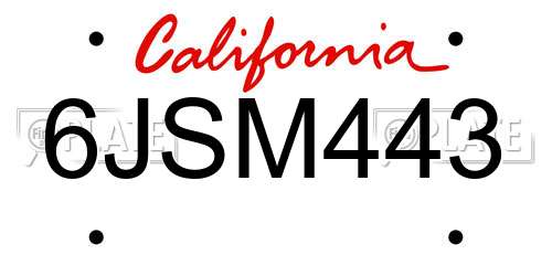 6JSM443 California License Plate