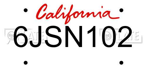 6JSN102 California License Plate