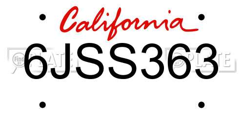 6JSS363 California License Plate