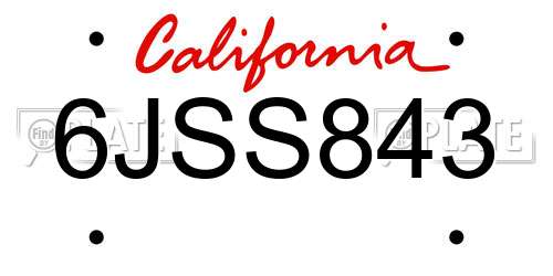 6JSS843 California License Plate