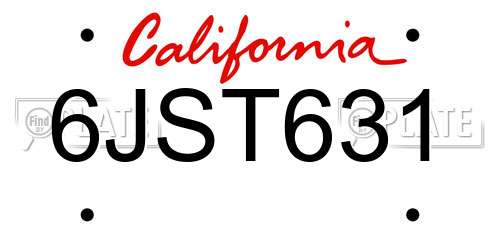 6JST631 California License Plate