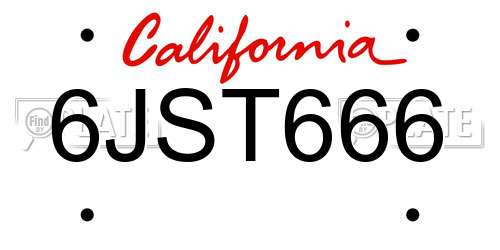 6JST666 California License Plate