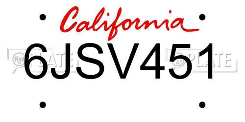 6JSV451 California License Plate