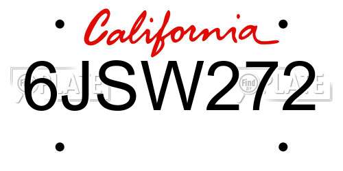6JSW272 California License Plate