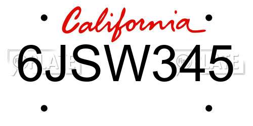 6JSW345 California License Plate