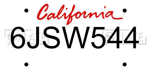 6JSW544 California License Plate