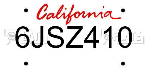 6JSZ410 California License Plate