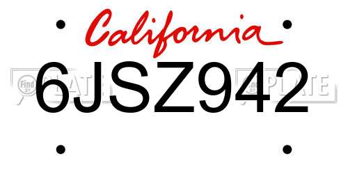 6JSZ942 California License Plate
