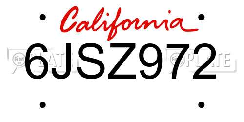6JSZ972 California License Plate