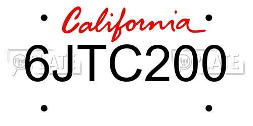 6JTC200 California License Plate