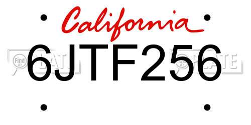 6JTF256 California License Plate