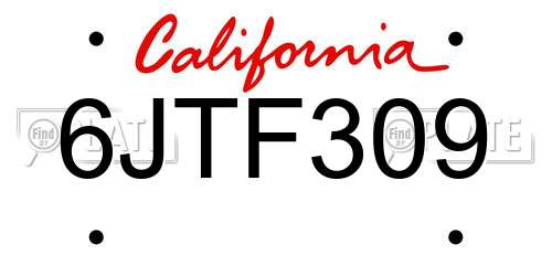 6JTF309 California License Plate