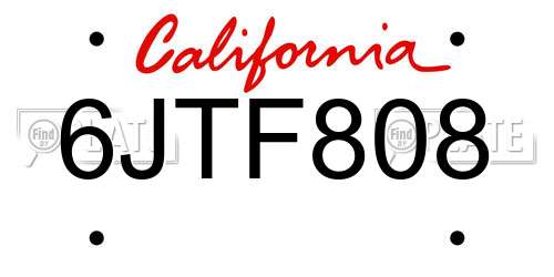 6JTF808 California License Plate