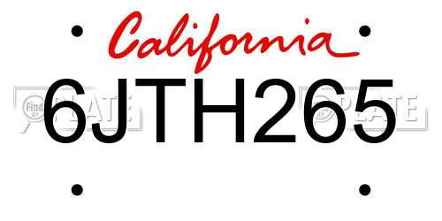6JTH265 California License Plate