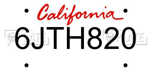 6JTH820 California License Plate