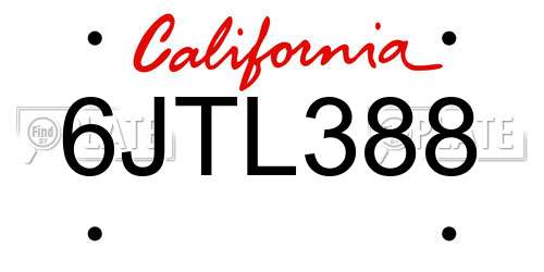 6JTL388 California License Plate