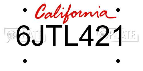6JTL421 California License Plate