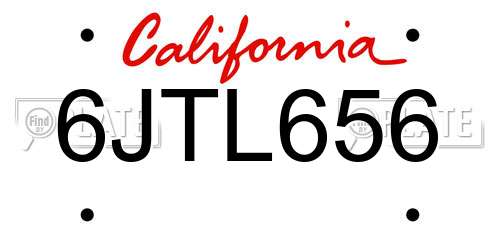 6JTL656 California License Plate