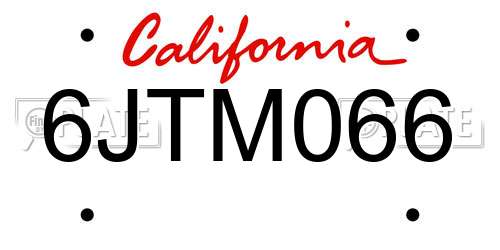 6JTM066 California License Plate