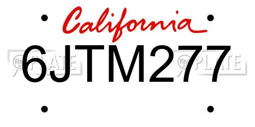 6JTM277 California License Plate