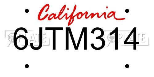 6JTM314 California License Plate